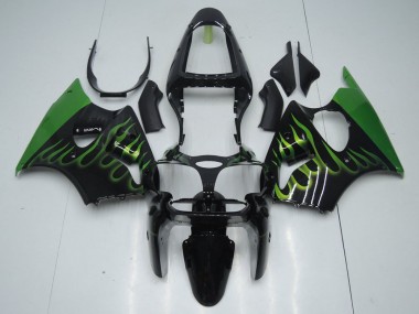 Online ZX6R 00-02 Verkleidungen - Schwarz mit Grün Flamme