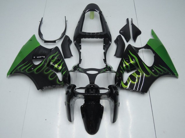 Online ZX6R 00-02 Verkleidungen - Schwarz mit Grün Flamme Online ZX6R 00-02 Verkleidungen - Schwarz mit Grün Flamme