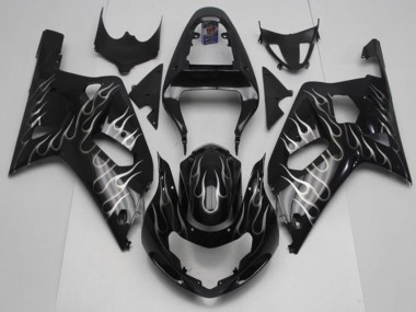Online GSXR 600 / 750 K1 K2 K3 01-03 Verkleidungen - Schwarze Weiße Flamme