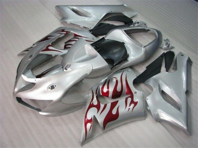 Online ZX6R 05-06 Verkleidungen - Silber Rot Flammen Online ZX6R 05-06 Verkleidungen - Silber Rot Flammen