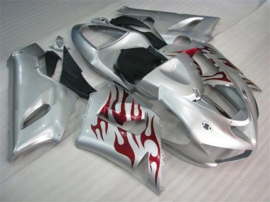 Online ZX6R 05-06 Verkleidungen - Silber Rot Flammen