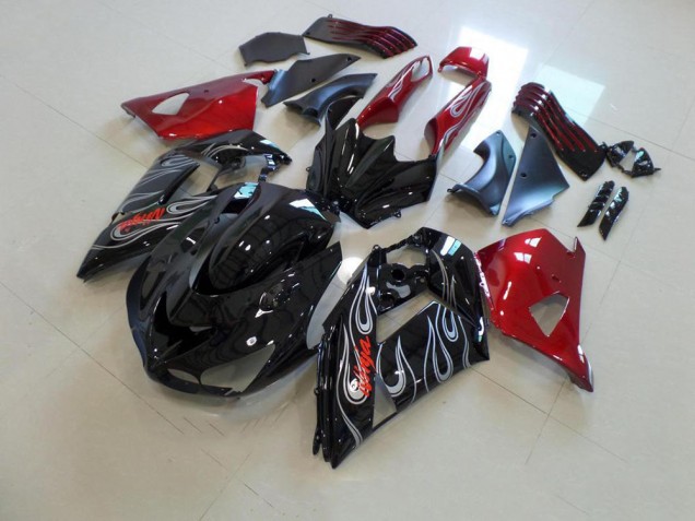 Online ZX14R ZZR 1400 06-11 Verkleidungen - Schwarze und rote Silberflamme Online ZX14R ZZR 1400 06-11 Verkleidungen - Schwarze und rote Silberflamme