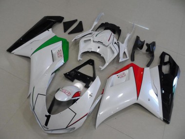 Online Ducati 848 1098 1198 07-14 Verkleidungen - Perl Weiß mit italienischer Flagge